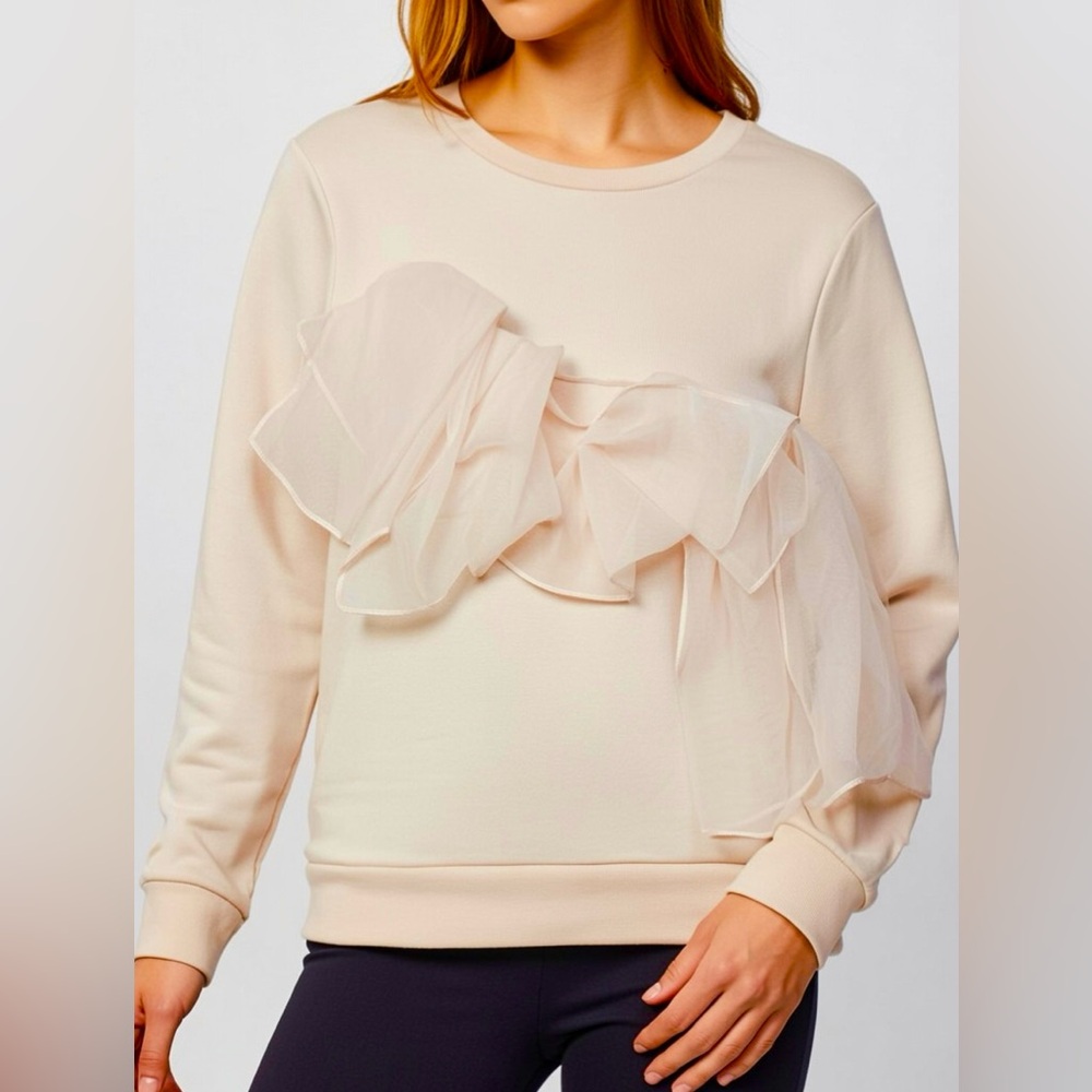 Cos Ladies Pale Pink Tulle Frill Jumper Sweater Sweatshirt EUR XS/US XS